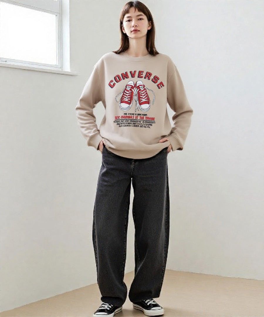 CONVERSE コンバース トレーナー メンズ レディース ユニセックス 秋冬 長袖 スウェット 無地 裏起毛 ゆったり 大きいサイズ 韓国風 ストリート系 部屋着 おしゃれ カジュアル ブランド シューズ ロゴ（0122280328）