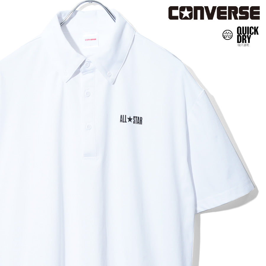CONVERSE コンバース ポロシャツ 半袖 メンズ レディース ユニセックス ドライ ボタンダウン BD ブランド ロゴ プリント 吸水速乾 スポーツ オフィスカジュアル（0142280189）