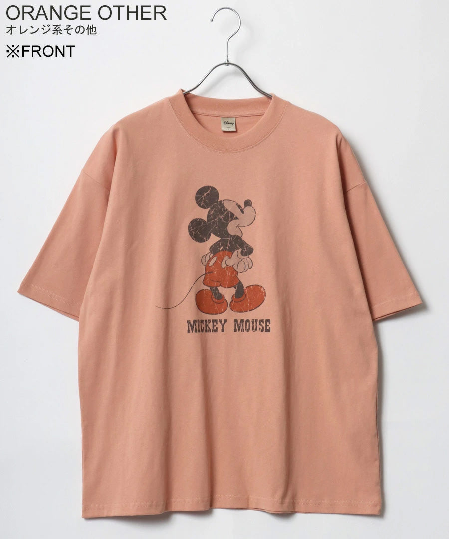 Disney ディズニー ミッキーマウス Tシャツ 半袖 メンズ レディース ユニセックス キャラクター ヴィンテージ調 プリント ラグラン 綿100％（0112281239）