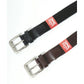 Levi's リーバイス 35mm ストレッチ ゴムメッシュベルト メンズ レディース ユニセックス ブランド ロゴ 穴なし 編み込みベルト 伸縮性 フィット感 バックル 刻印 ジーンズ おしゃれ 小物 全長約113cm