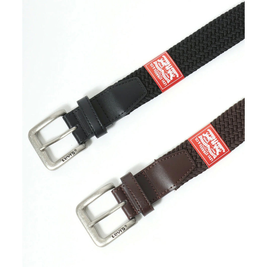 Levi's リーバイス 35mm ストレッチ ゴムメッシュベルト メンズ レディース ユニセックス ブランド ロゴ 穴なし 編み込みベルト 伸縮性 フィット感 バックル 刻印 ジーンズ おしゃれ 小物 全長約113cm