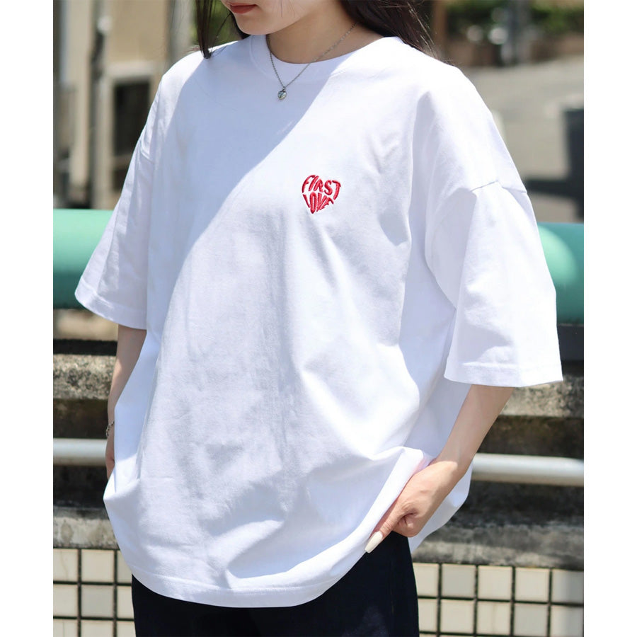 Lazar ラザル Tシャツ メンズ レディース ユニセックス 半袖 ロゴ ワンポイント 刺繍 ビッグシルエット オーバーサイズ ハート柄 カットソー（0115030058）