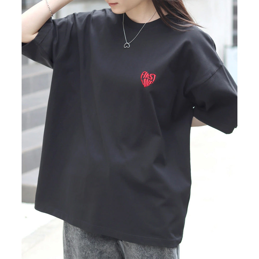 Lazar ラザル Tシャツ メンズ レディース ユニセックス 半袖 ロゴ ワンポイント 刺繍 ビッグシルエット オーバーサイズ ハート柄 カットソー（0115030058）