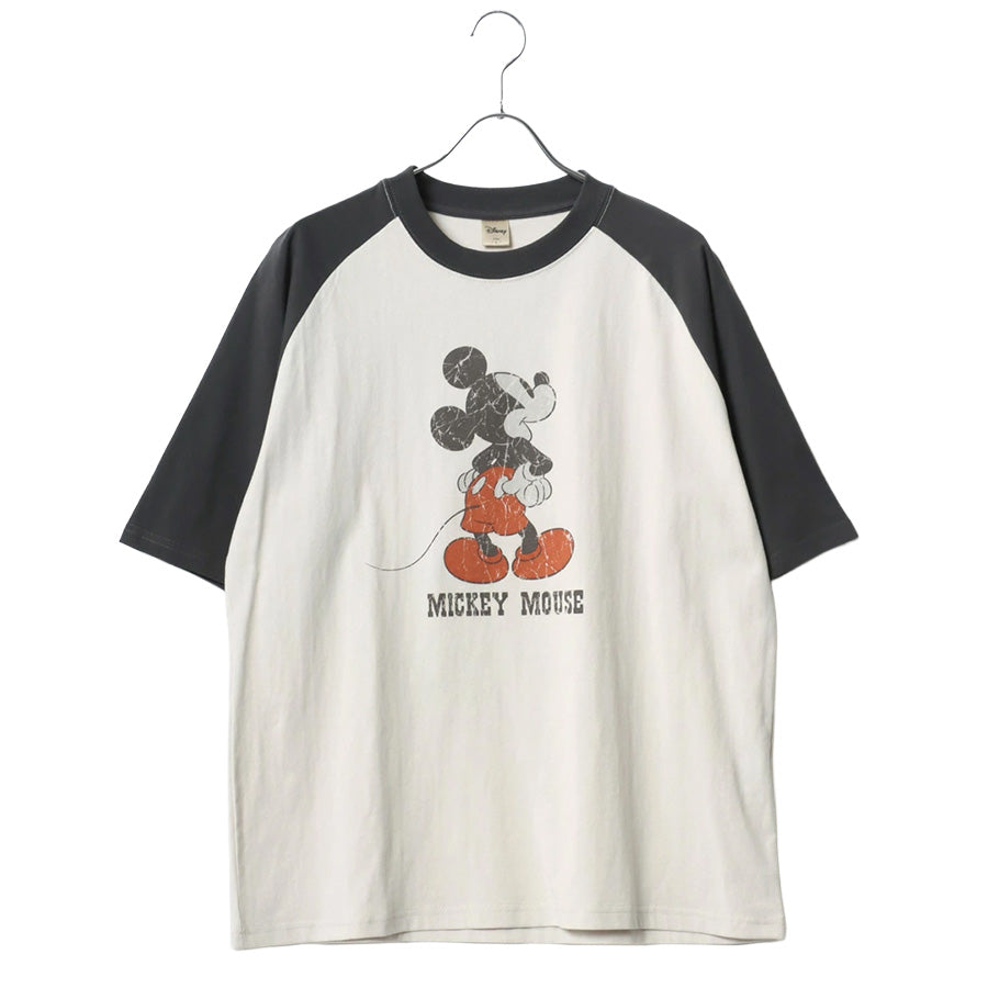 Disney ディズニー ミッキーマウス Tシャツ 半袖 メンズ レディース ユニセックス キャラクター ヴィンテージ調 プリント ラグラン 綿100％（0112281239）