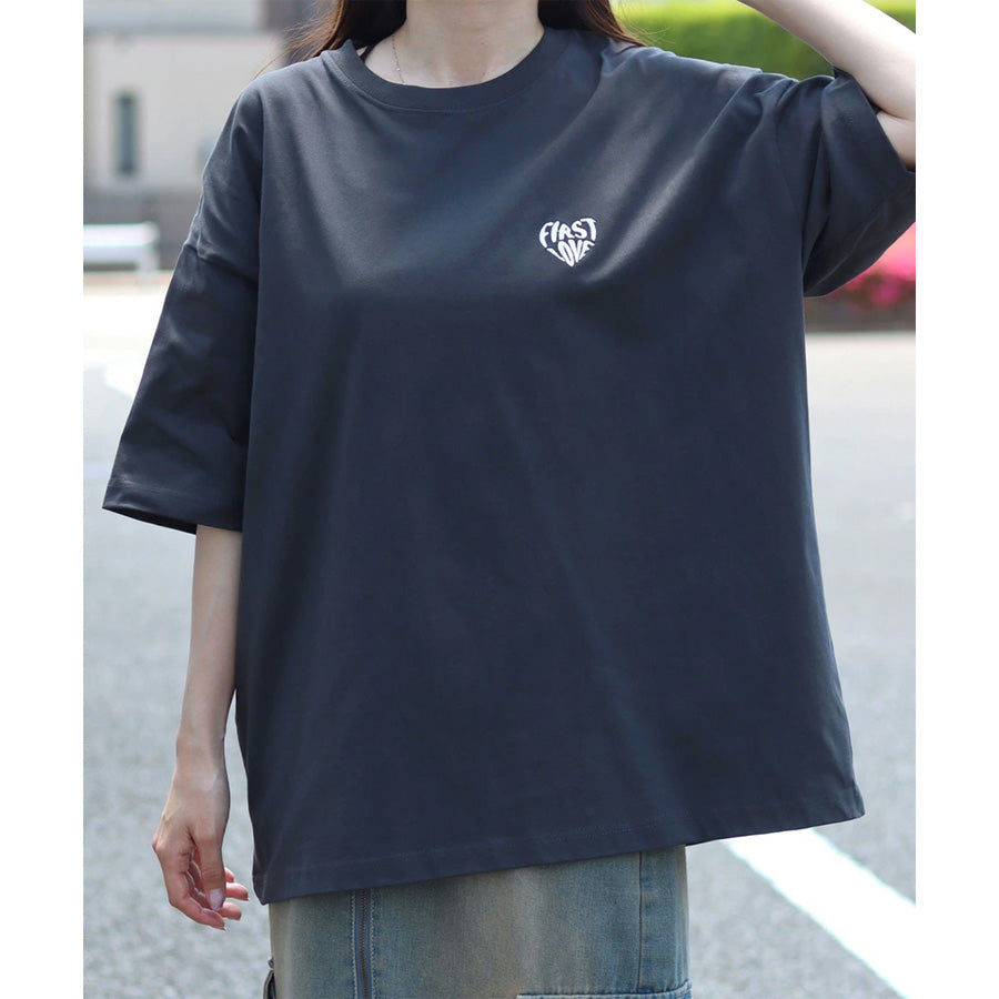 Lazar ラザル Tシャツ メンズ レディース ユニセックス 半袖 ロゴ ワンポイント 刺繍 ビッグシルエット オーバーサイズ ハート柄 カットソー（0115030058）