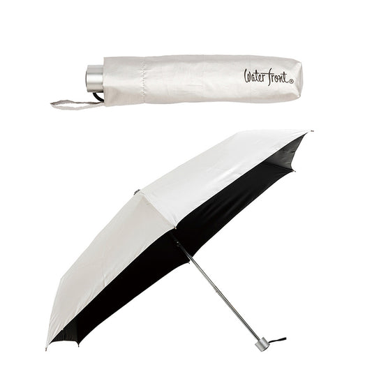 Waterfront ウォーターフロント 日傘 シルバー 折りたたみ 折り畳み傘 軽量 晴雨兼用 メンズ 完全遮光 UVカット 雨傘 日除け 日差し 暑さ 猛暑 熱中症 紫外線 対策 銀行員の日傘 全長62cm 収納時全長26.5cm（7798510410）