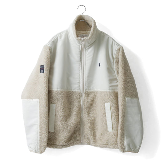 U.S. POLO ASSN. ユーエスポロアッスン ボア フリース ジャケット メンズ レディース ユニセックス スタンドジャケット ブルゾン オーバーサイズ ブランド ロゴ フルジップ 切替 軽量 ハイネック 暖かい 防寒着（3177140002）
