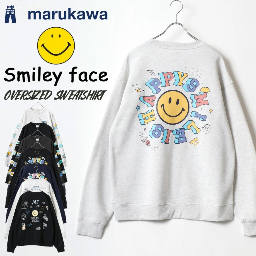 SMILEY FACE スマイリーフェイス スウェット トレーナー メンズ 裏起毛 ビッグシルエット ゆったり シンプル ロゴ入り 長袖 大きいサイズ おしゃれ かわいい レディース（0122510146）