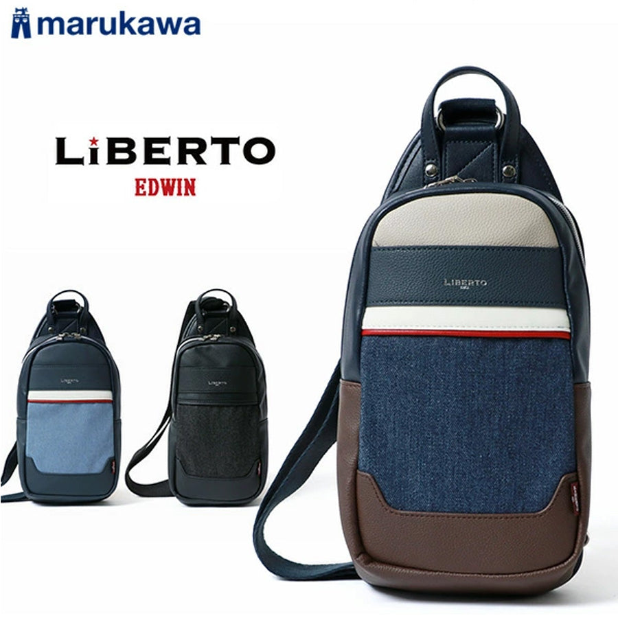 LiBERTO EDWIN リベルト エドウィン ボディーバック デニム 切り替え メンズ バッグ 鞄 カバン 斜めがけ 小さめ シンプル ブランド おしゃれ オシャレ コーデ 人気 かわいい ペアルック メンズファッション（7728490111）