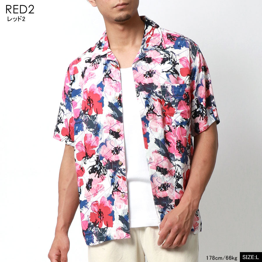 MARUKAWA アロハシャツ 半袖 総柄 レーヨン オープンカラーシャツ ALOHA ハワイ ハワイアン