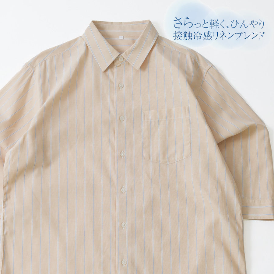 marukawa 7分丈 シャツ 麻混 ボタンシャツ レギュラーカラー 接触冷感 メンズ レディース（2192280213）