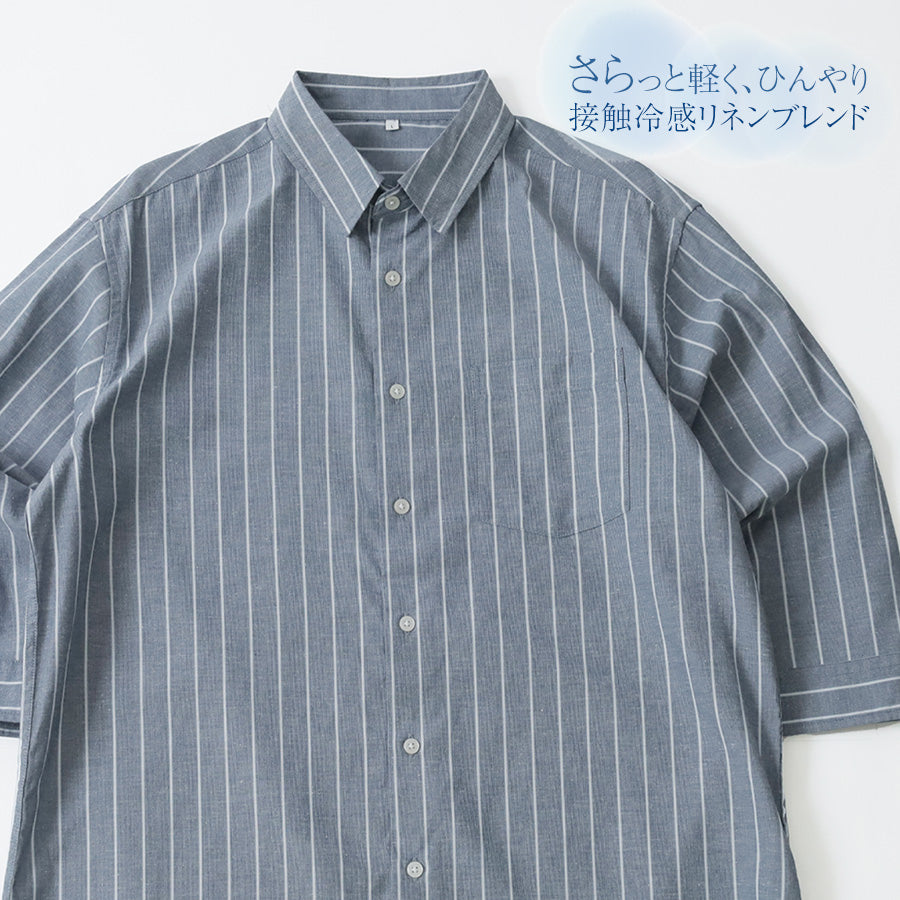 marukawa 7分丈 シャツ 麻混 ボタンシャツ レギュラーカラー 接触冷感 メンズ レディース（2192280213）