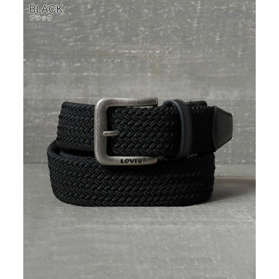 Levi's リーバイス 35mm ストレッチ ゴムメッシュベルト メンズ レディース ユニセックス ブランド ロゴ 穴なし 編み込みベルト 伸縮性 フィット感 バックル 刻印 ジーンズ おしゃれ 小物 全長約113cm