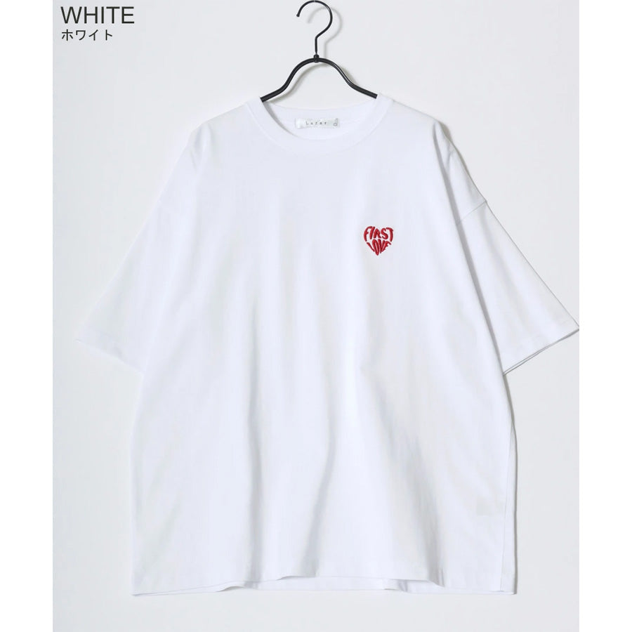 Lazar ラザル Tシャツ メンズ レディース ユニセックス 半袖 ロゴ ワンポイント 刺繍 ビッグシルエット オーバーサイズ ハート柄 カットソー（0115030058）