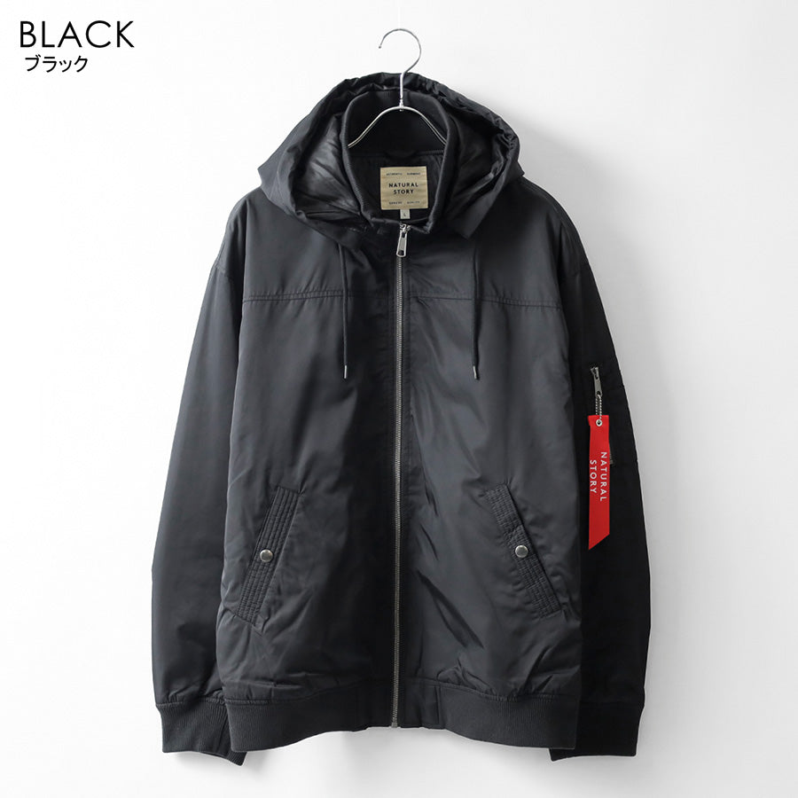 marukawa フライトジャケット メンズ 中綿 ブルゾン フード付き ジップアップ ミリタリー 防寒 保温 ユニセックス 秋 冬 アウター（3162280041）