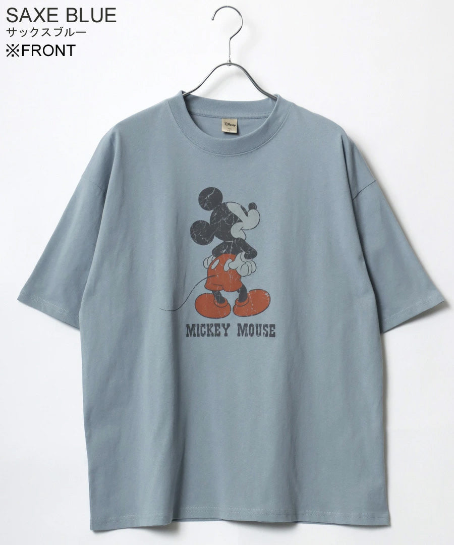 Disney ディズニー ミッキーマウス Tシャツ 半袖 メンズ レディース ユニセックス キャラクター ヴィンテージ調 プリント ラグラン 綿100％（0112281239）
