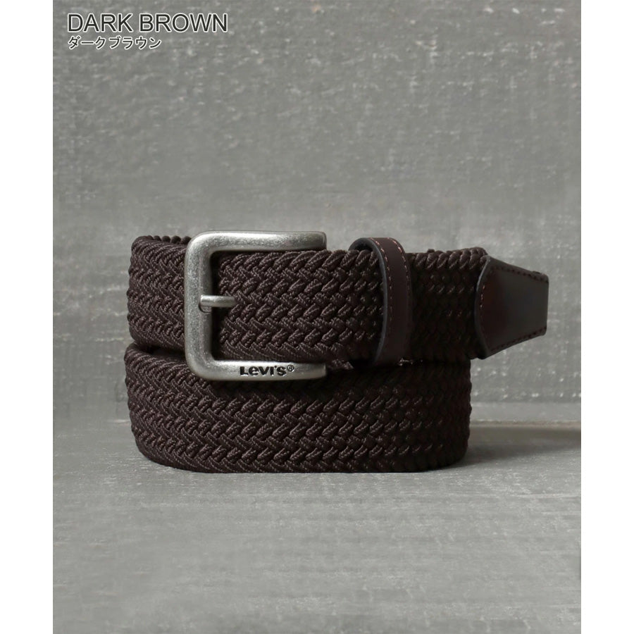 Levi's リーバイス 35mm ストレッチ ゴムメッシュベルト メンズ レディース ユニセックス ブランド ロゴ 穴なし 編み込みベルト 伸縮性 フィット感 バックル 刻印 ジーンズ おしゃれ 小物 全長約113cm