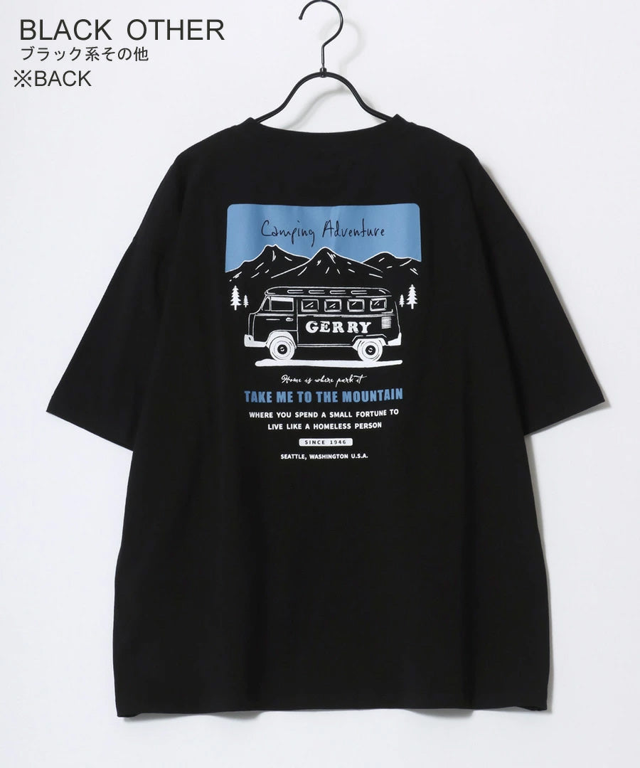 GERRY ジェリー Tシャツ 半袖 メンズ レディース ユニセックス 綿100% ブランド オーバーサイズ ビッグシルエット 大きいサイズ アウトドア バックプリント ロゴ ワンポイン刺繍（0112680019）