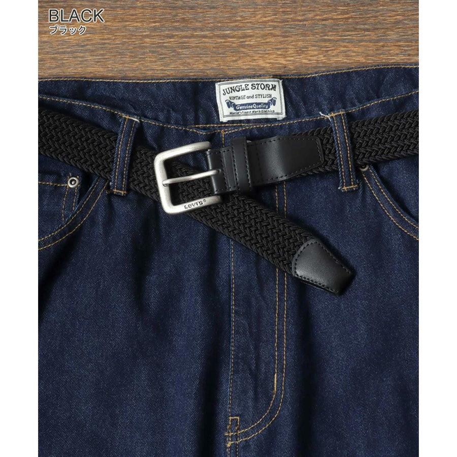 Levi's リーバイス 35mm ストレッチ ゴムメッシュベルト メンズ レディース ユニセックス ブランド ロゴ 穴なし 編み込みベルト 伸縮性 フィット感 バックル 刻印 ジーンズ おしゃれ 小物 全長約113cm