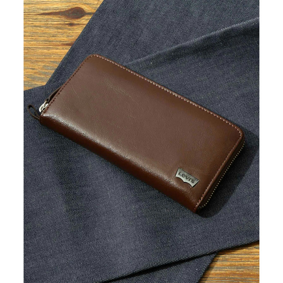 Levis リーバイス 本革 長財布 メンズ レディース ユニセックス ラウンドファスナー レザー 財布 サイフ 型押し ブランド ロゴ プレート ベーシック デザイン（7738990022）