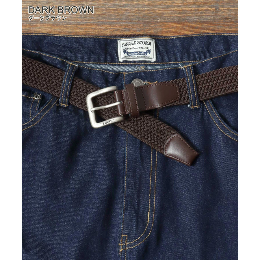 Levi's リーバイス 35mm ストレッチ ゴムメッシュベルト メンズ レディース ユニセックス ブランド ロゴ 穴なし 編み込みベルト 伸縮性 フィット感 バックル 刻印 ジーンズ おしゃれ 小物 全長約113cm