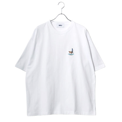 【大きいサイズ】MRU エムアールユー ワンポイント刺繍 Tシャツ 半袖 大きいサイズ メンズ レディース ユニセックス アニマル 髭おじさん 綿100 シンプル ミニ刺繍 デザイン ベーシック ややゆったり ビッグシルエット オーバーサイズ（6815030009）