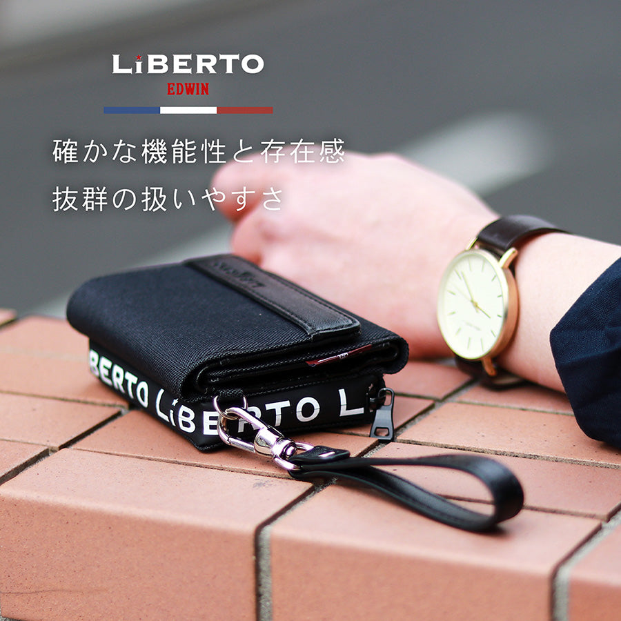 LiBERTO EDWIN リベルトエドウィン 財布 メンズ 折り財布 三つ折り財布 ラウンドファスナー 合成皮革 レザー ネイビー（7738490092）