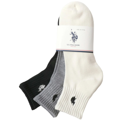 U.S. POLO ASSN. ユーエスポロアッスン アンクルソックス 3P メンズ レディース ユニセックス くるぶしソックス 無地 ライン ブランド ロゴ ワンポイント刺繍 ソックス 3足セット 靴下 25～27cm（7837140003）