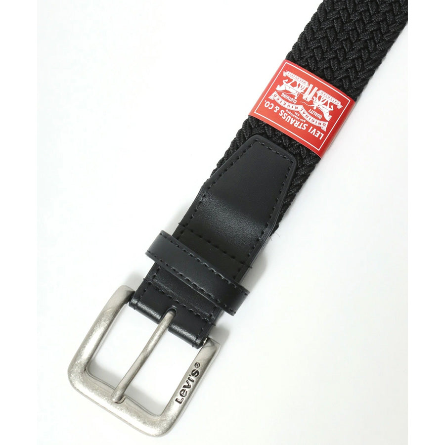 Levi's リーバイス 35mm ストレッチ ゴムメッシュベルト メンズ レディース ユニセックス ブランド ロゴ 穴なし 編み込みベルト 伸縮性 フィット感 バックル 刻印 ジーンズ おしゃれ 小物 全長約113cm