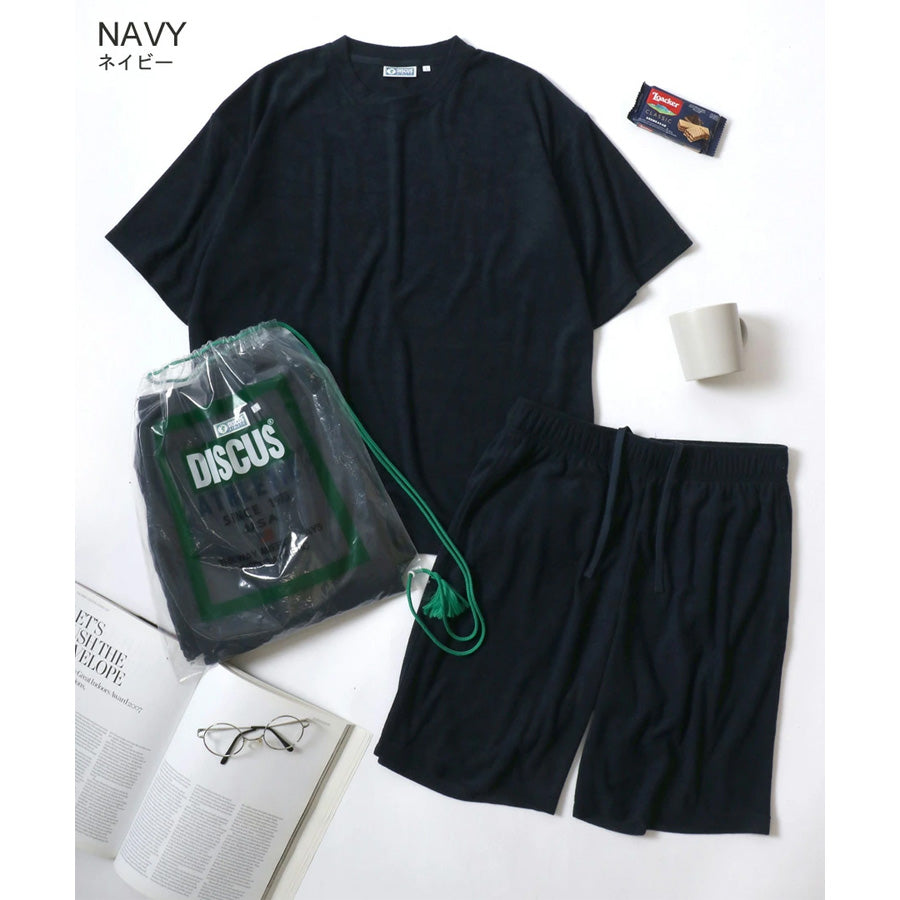 DISCUS ディスカス ルームウェア メンズ レディース ユニセックス ナイトウェア セットアップ パイル 無地 半袖Tシャツ＆ショートパンツ＆収納バッグ 3点セット パジャマ 部屋着（0162280055）