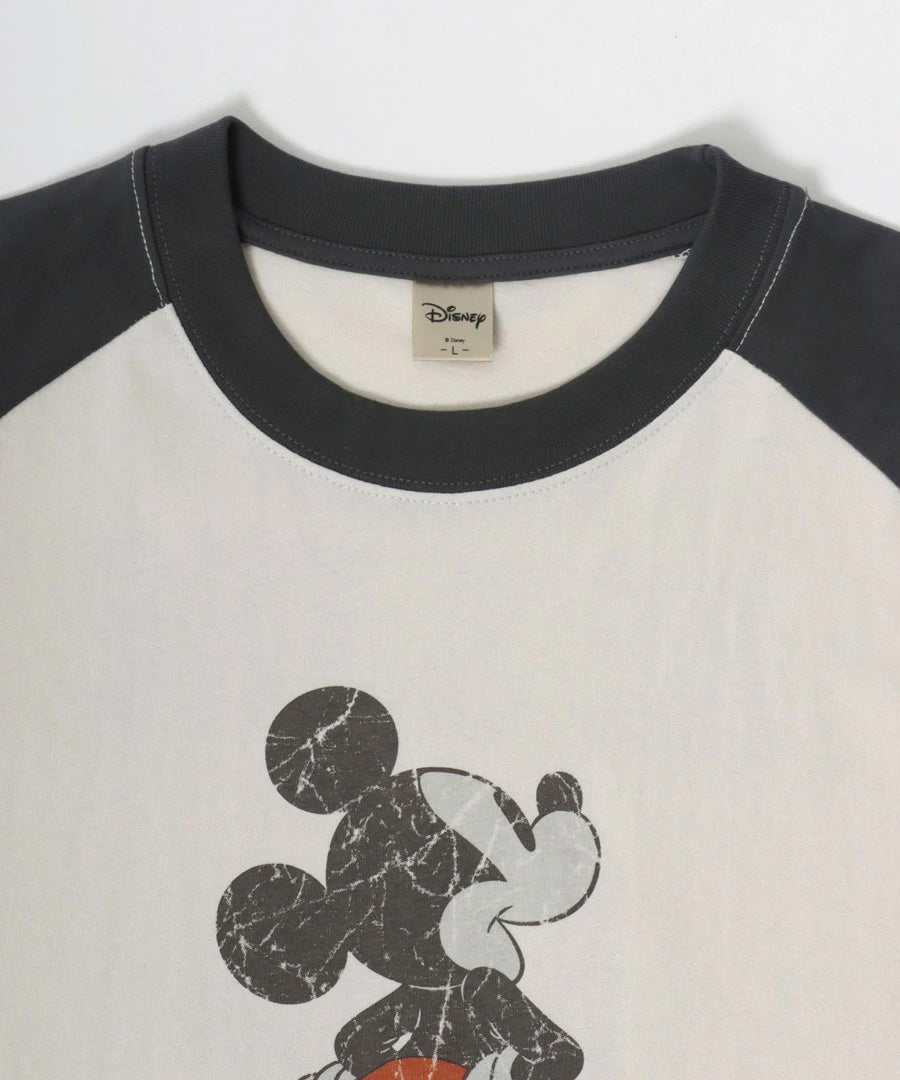 Disney ディズニー ミッキーマウス Tシャツ 半袖 メンズ レディース ユニセックス キャラクター ヴィンテージ調 プリント ラグラン 綿100％（0112281239）