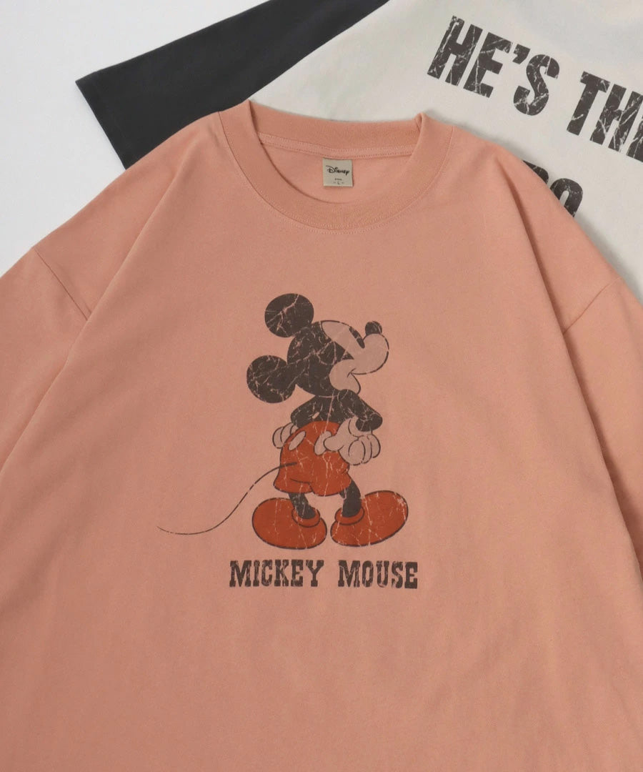 Disney ディズニー ミッキーマウス Tシャツ 半袖 メンズ レディース ユニセックス キャラクター ヴィンテージ調 プリント ラグラン 綿100％（0112281239）