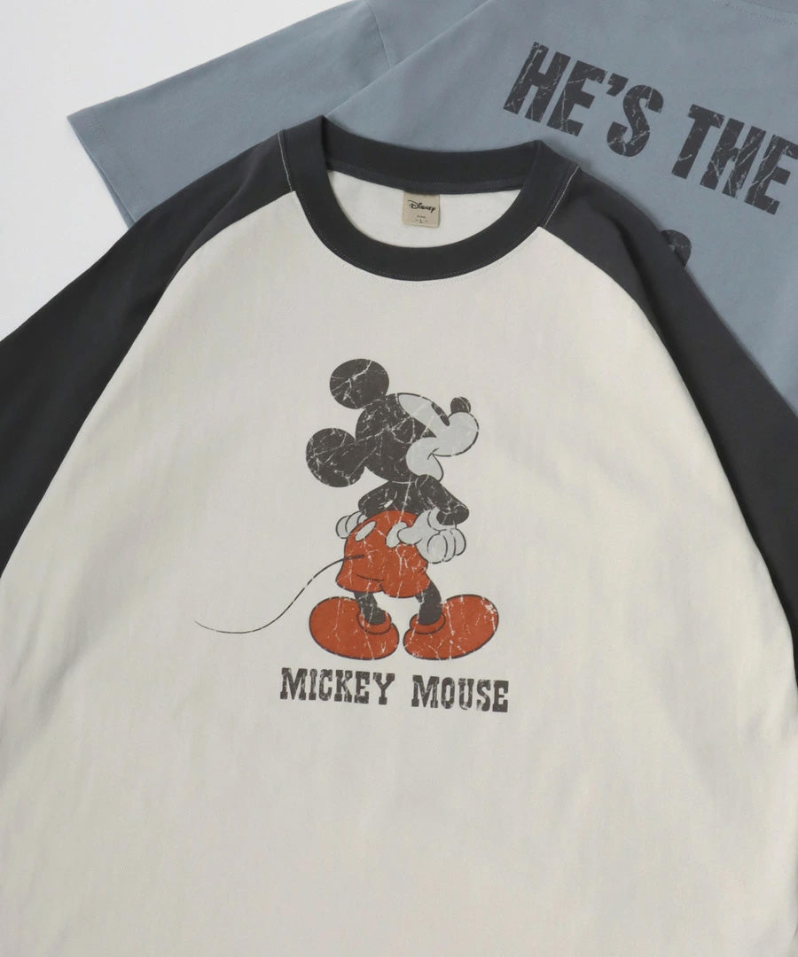 Disney ディズニー ミッキーマウス Tシャツ 半袖 メンズ レディース ユニセックス キャラクター ヴィンテージ調 プリント ラグラン 綿100％（0112281239）