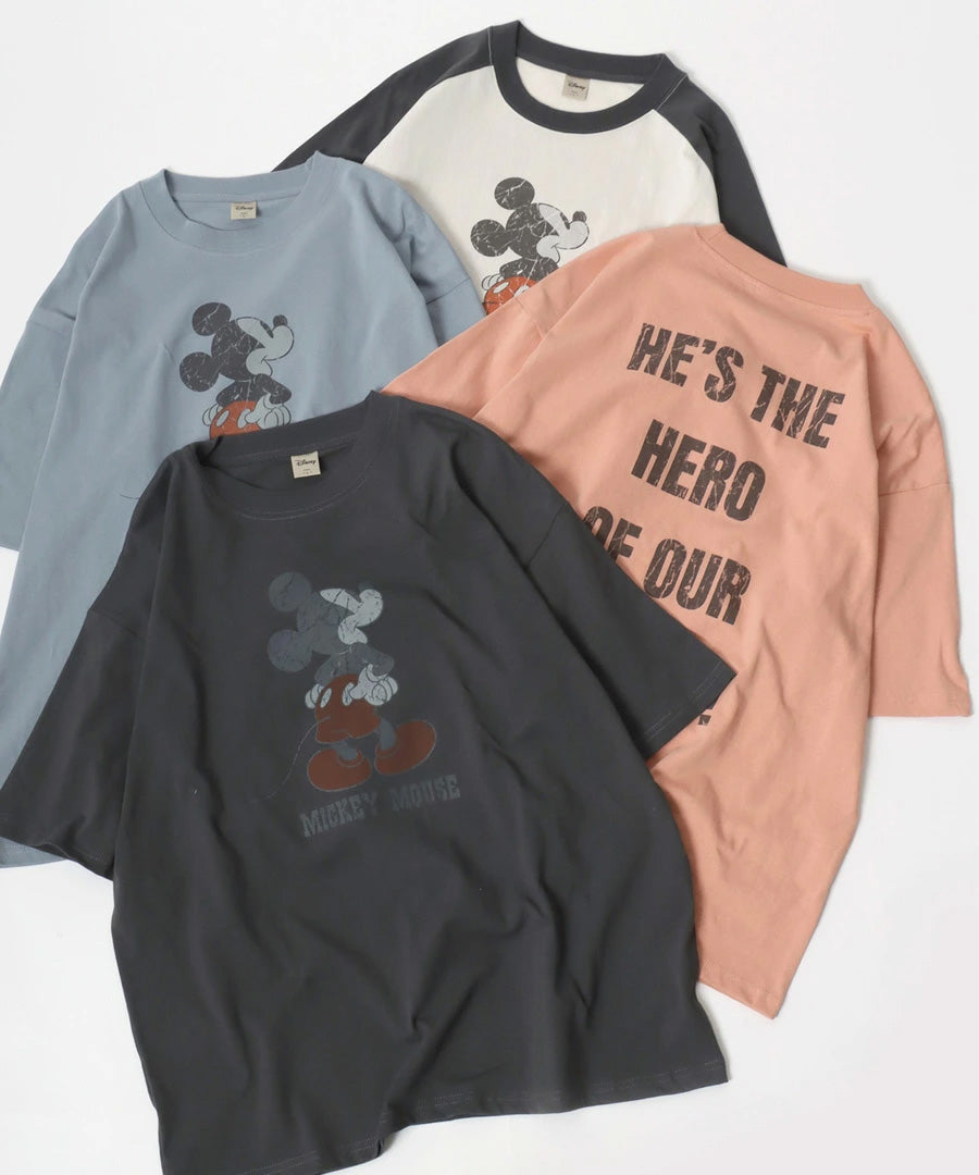 Disney ディズニー ミッキーマウス Tシャツ 半袖 メンズ レディース ユニセックス キャラクター ヴィンテージ調 プリント ラグラン 綿100％（0112281239）