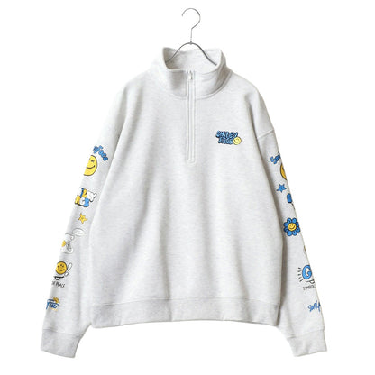 SMILEY FACE スマイリーフェイス スウェット トレーナー メンズ 裏起毛 ビッグシルエット ゆったり ハーフジップ シンプル ロゴ入り 長袖 大きいサイズ レディース（0122510147）