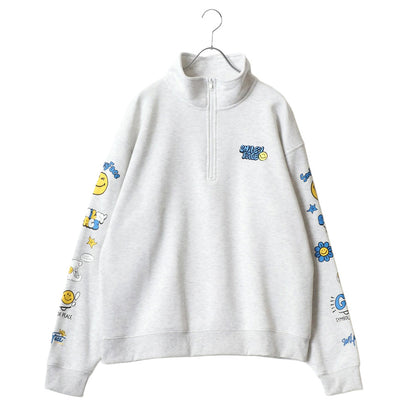 SMILEY FACE スマイリーフェイス スウェット トレーナー メンズ 裏起毛 ビッグシルエット ゆったり ハーフジップ シンプル ロゴ入り 長袖 大きいサイズ レディース（0122510147）