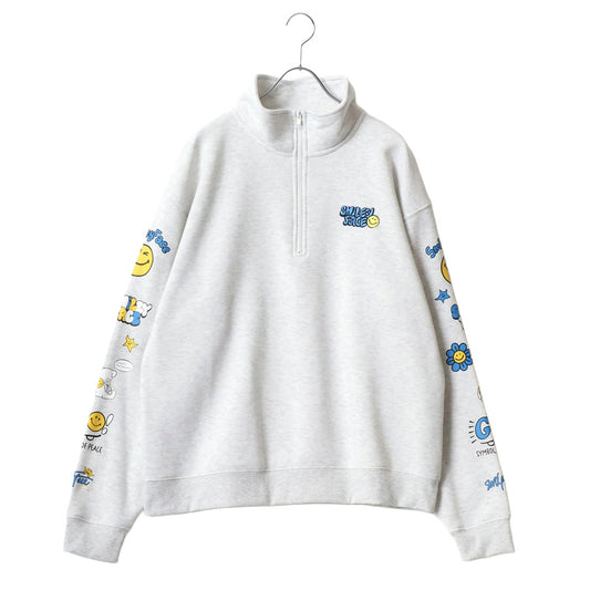 SMILEY FACE スマイリーフェイス スウェット トレーナー メンズ 裏起毛 ビッグシルエット ゆったり ハーフジップ シンプル ロゴ入り 長袖 大きいサイズ レディース（0122510147）