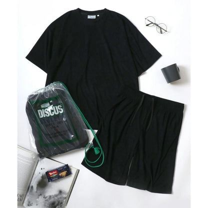 DISCUS ディスカス ルームウェア メンズ レディース ユニセックス ナイトウェア セットアップ パイル 無地 半袖Tシャツ＆ショートパンツ＆収納バッグ 3点セット パジャマ 部屋着（0162280055）