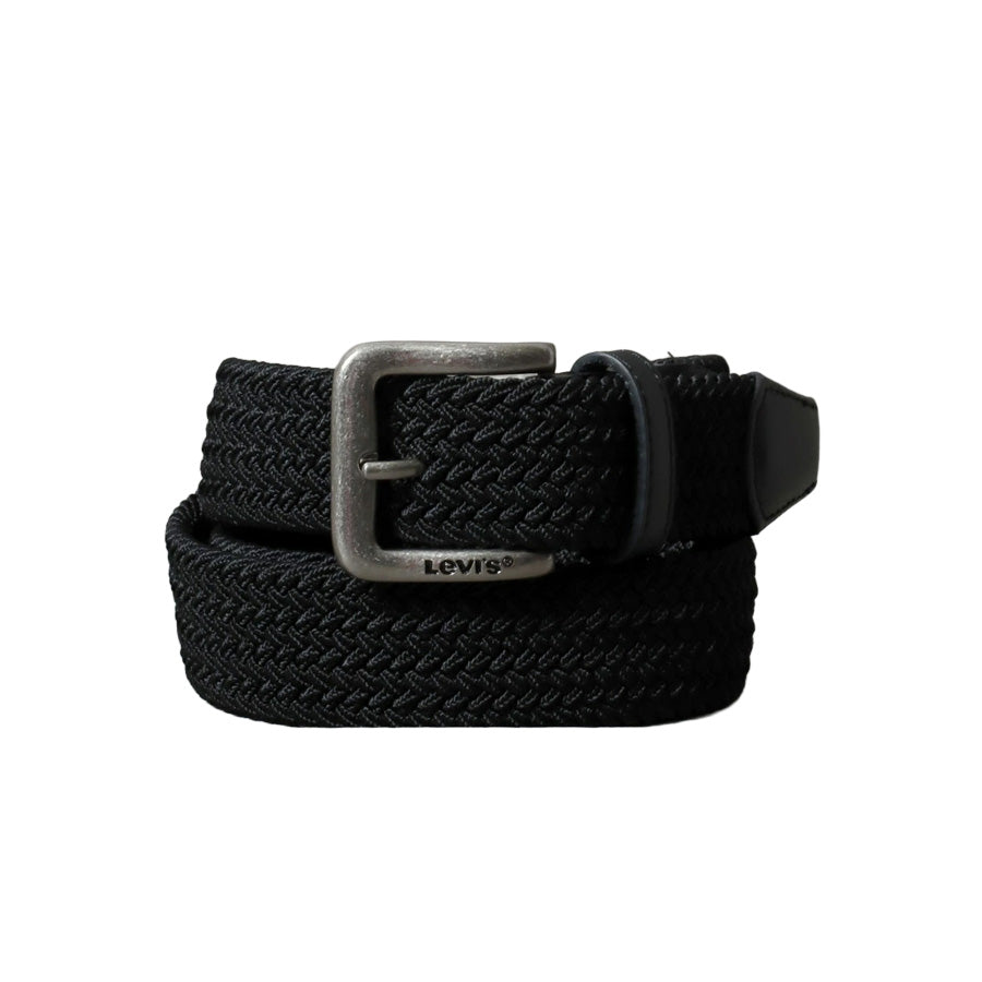 Levi's リーバイス 35mm ストレッチ ゴムメッシュベルト メンズ レディース ユニセックス ブランド ロゴ 穴なし 編み込みベルト 伸縮性 フィット感 バックル 刻印 ジーンズ おしゃれ 小物 全長約113cm