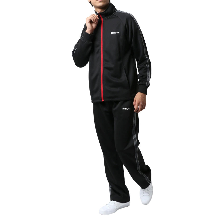Kappa ブラックジャージメンズ上下セットアップ Kappa カッパ ジャージ メンズ 上下 セットアップ スポーツウェア