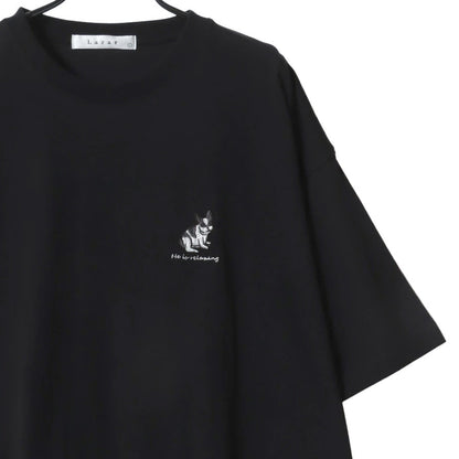 Lazar ラザル Tシャツ メンズ レディース ユニセックス 半袖 ビッグシルエット オーバーサイズ ロゴ ワンポイント 刺繍 アニマル柄 犬柄 猫柄 カットソー トップス（0115030059）