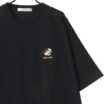 Lazar ラザル Tシャツ メンズ レディース ユニセックス 半袖 ビッグシルエット オーバーサイズ ロゴ ワンポイント 刺繍 アニマル柄 犬柄 猫柄 カットソー トップス（0115030059）