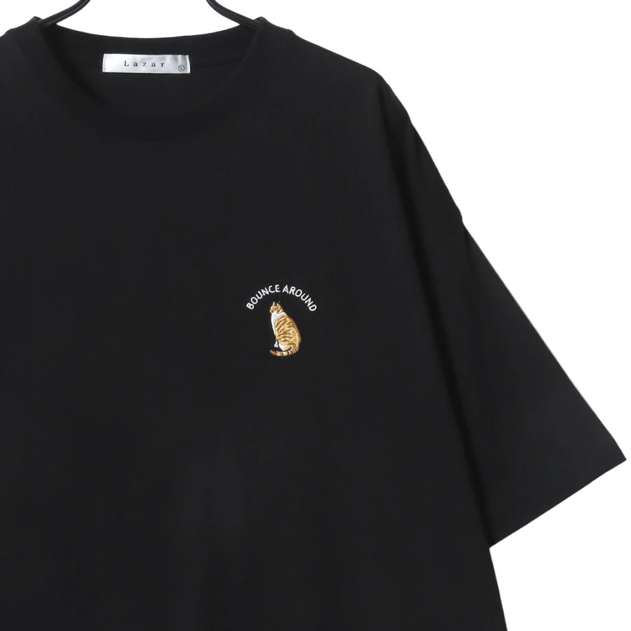 Lazar ラザル Tシャツ メンズ レディース ユニセックス 半袖 ビッグシルエット オーバーサイズ ロゴ ワンポイント 刺繍 アニマル柄 犬柄 猫柄 カットソー トップス（0115030059）