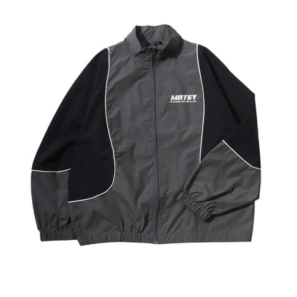 MATEY メーティー ロゴ 切替ライン シャカシャカ ナイロンブルゾン メンズ レディース ユニセックス トラックジャケット ライトアウター オーバーサイズ ルーズ（3142210160）