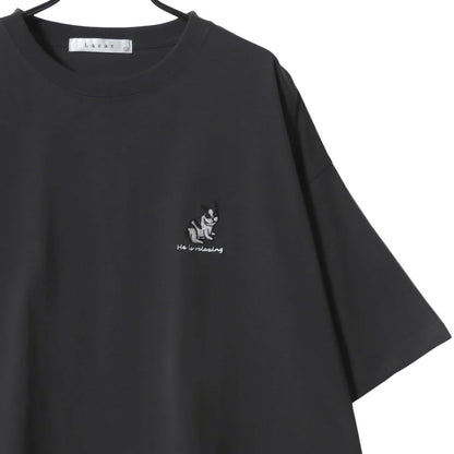 Lazar ラザル Tシャツ メンズ レディース ユニセックス 半袖 ビッグシルエット オーバーサイズ ロゴ ワンポイント 刺繍 アニマル柄 犬柄 猫柄 カットソー トップス（0115030059）