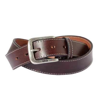 EDWIN エドウィン 35mm ステッチベルト メンズ 日本製 メイドインジャパン 牛革 本革 ブランド ビジネス カジュアル ジーンズ スクエアバックル バックル交換可 サイズ調整可 バックル刻印 全長110cm 大きいサイズ（7717840007）