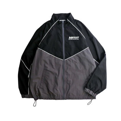 MATEY メーティー ロゴ 切替ライン シャカシャカ ナイロンブルゾン メンズ レディース ユニセックス トラックジャケット ライトアウター オーバーサイズ ルーズ（3142210160）