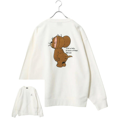 Tom and Jerry トムとジェリー スウェット トレーナー メンズ 裏起毛 ビッグシルエット オーバーサイズ ゆったり シンプル ロゴ入り ワンポイント 長袖 キャラクター 大きいサイズ レディース（0122280285）
