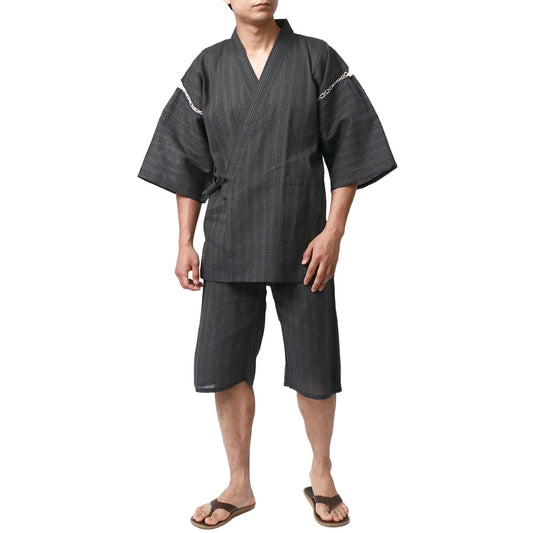 marukawa 甚平 甚兵衛 メンズ 涼しい おしゃれ 大きいサイズ じんべい jinbei しじら織 生地 半袖 上下セット 綿100 和服 和装 ルームウェア お祭り 花火大会 イベント（3192210014）