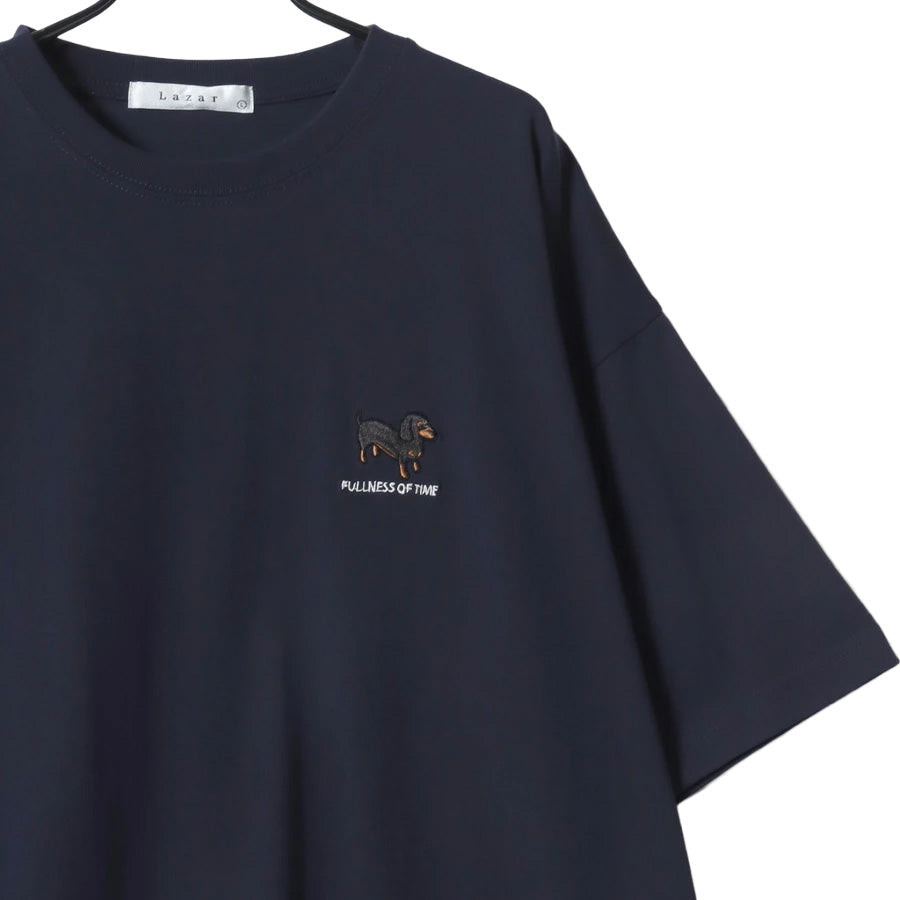 Lazar ラザル Tシャツ メンズ レディース ユニセックス 半袖 ビッグシルエット オーバーサイズ ロゴ ワンポイント 刺繍 アニマル柄 犬柄 猫柄 カットソー トップス（0115030059）